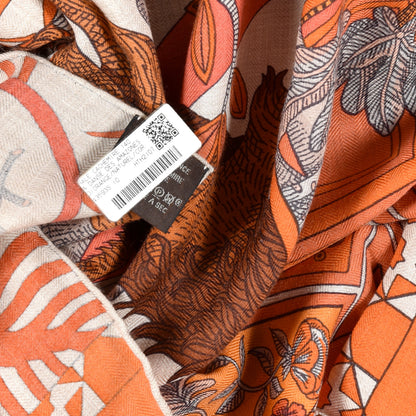 Hermes Cashmere Silk La Danse Des Amazones Shawl 140 Orange Natural Corail 6 of 6