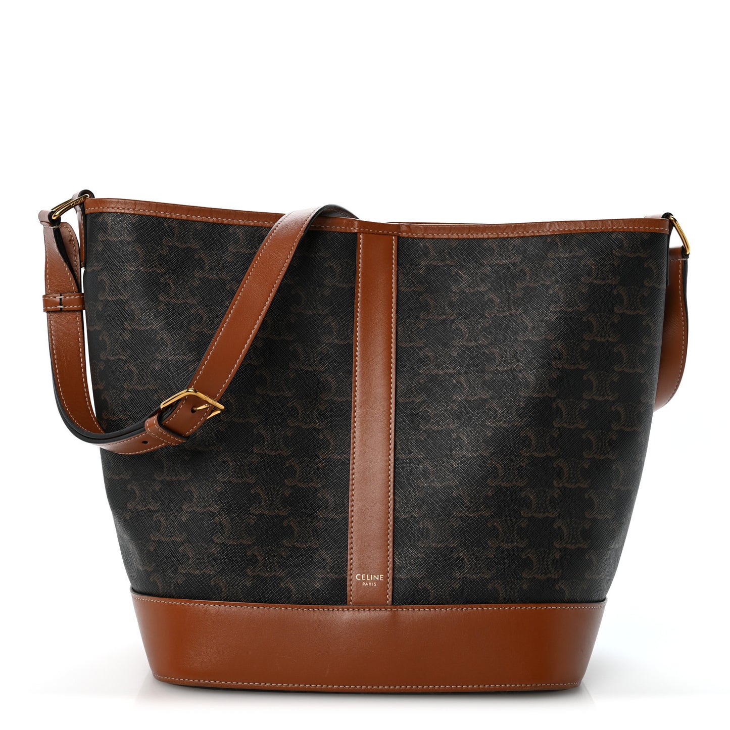 Triomphe Canvas Calfskin Medium Bucket Bag Tan