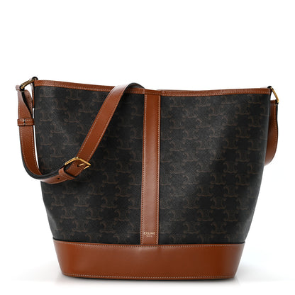 Celine Triomphe Canvas Calfskin Medium Bucket Bag Tan 1 of 12