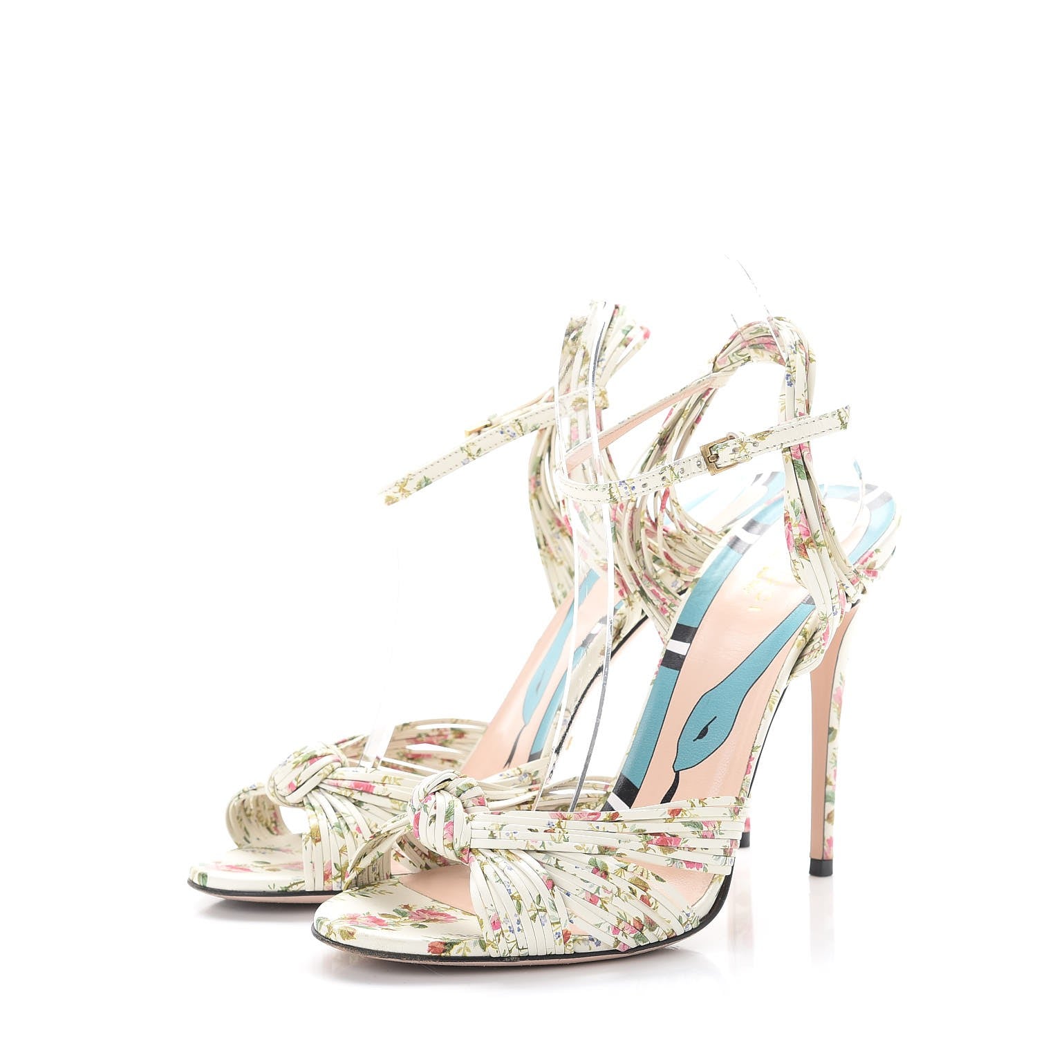 Gucci Calfskin Calico Print Allie Sandals 39 Ivory Multicolor 3 of 11