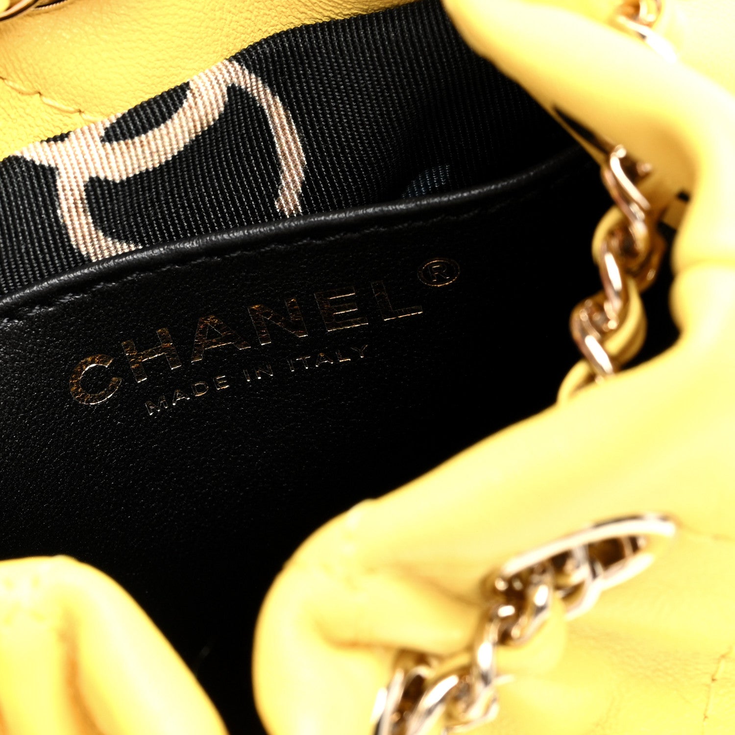 Chanel Shiny Lambskin Quilted Drawstring Backpack Yellow 6 of 10