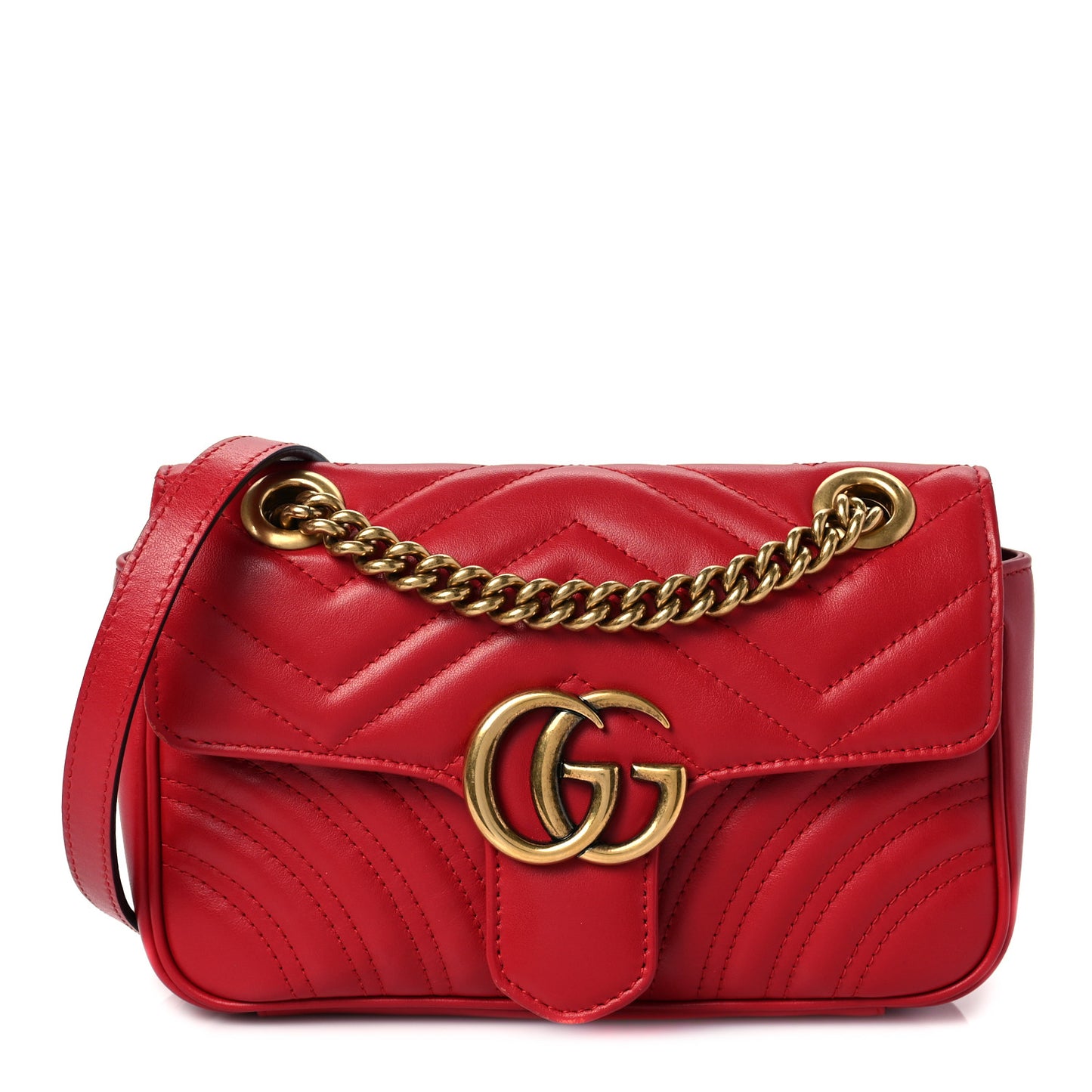 Calfskin Matelasse Mini GG Marmont Shoulder Bag Hibiscus Red