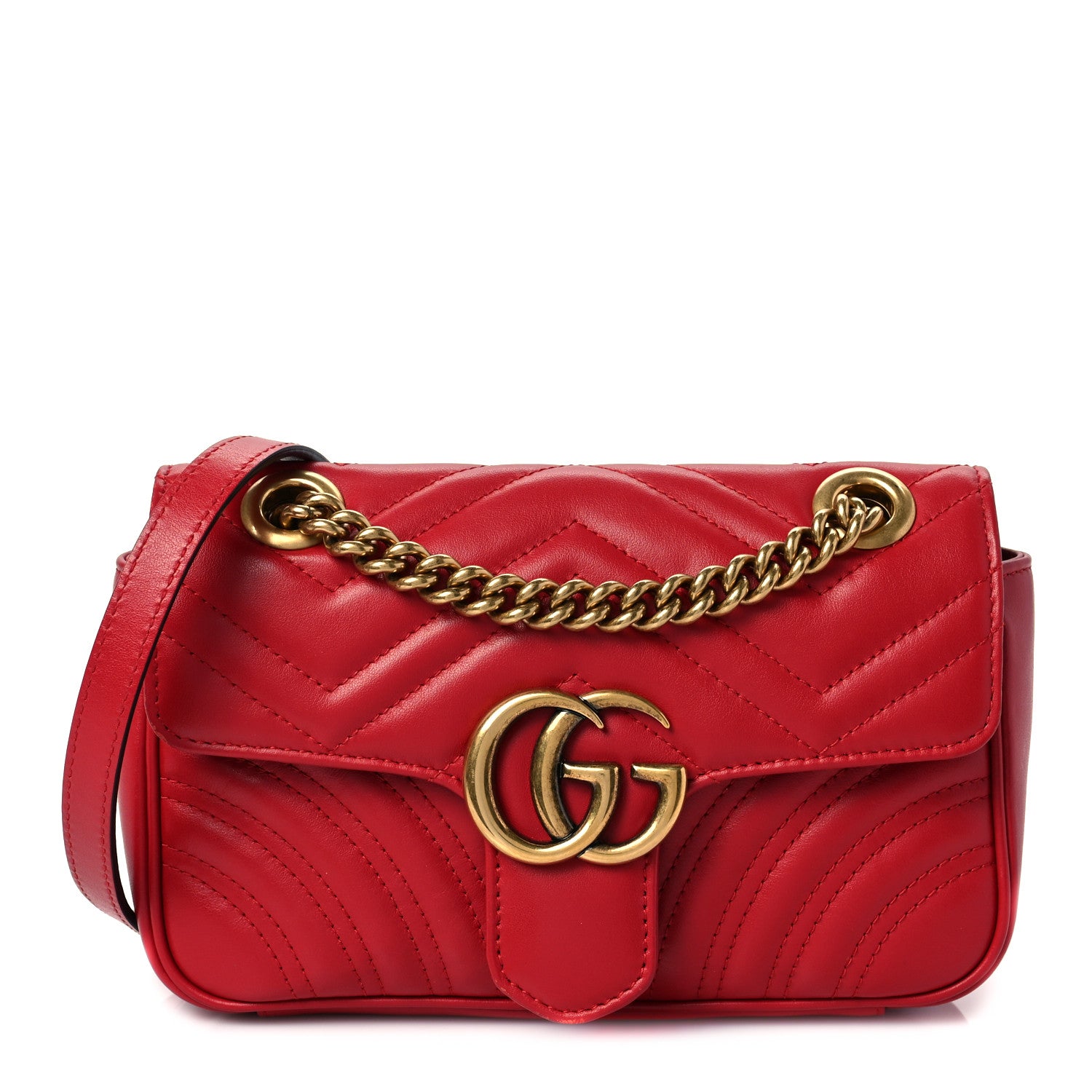 Gucci Calfskin Matelasse Mini GG Marmont Shoulder Bag Hibiscus Red 1 of 11