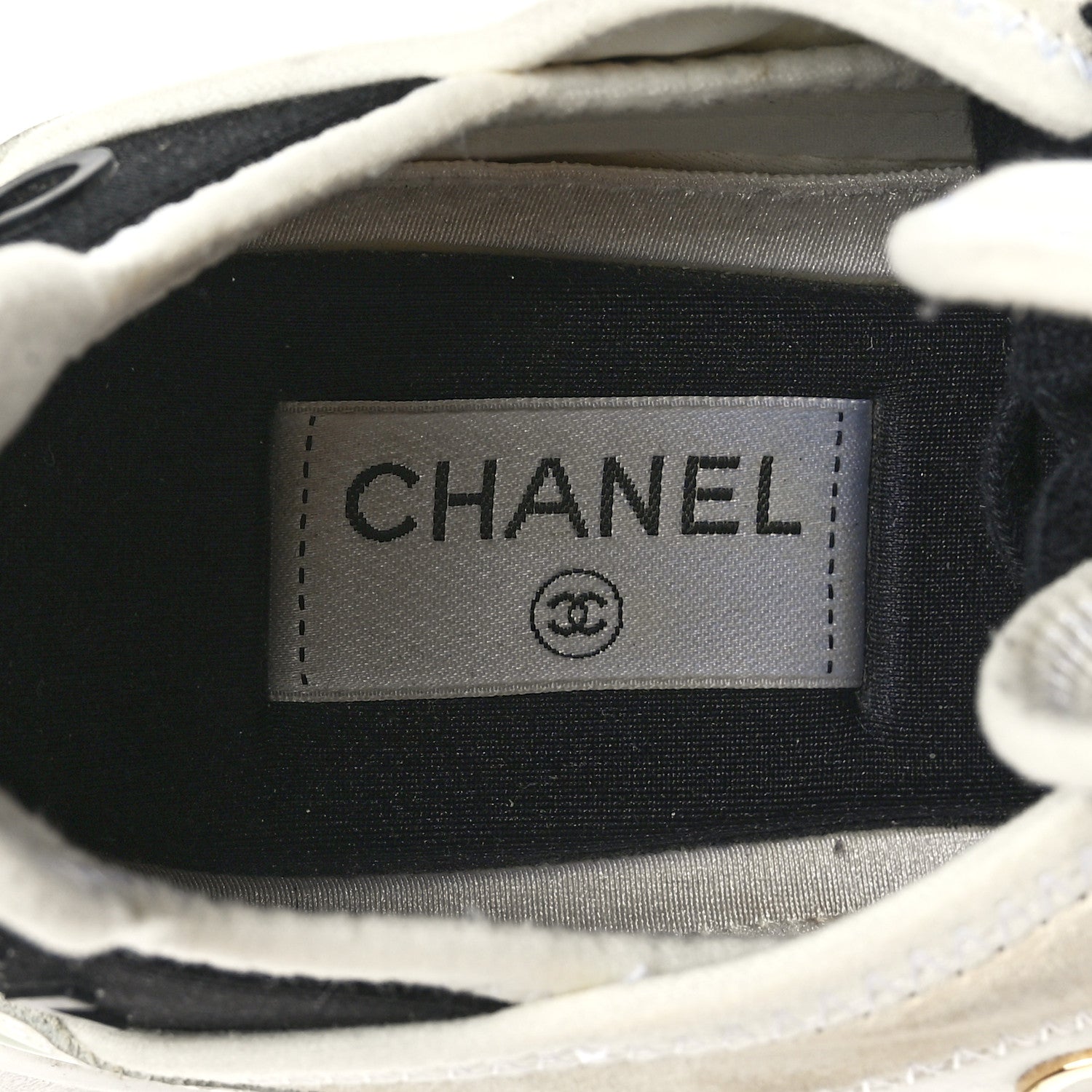 Chanel Velvet Calfskin Mixed Fibers CC Sneakers 38 Ivory Black 8 of 8
