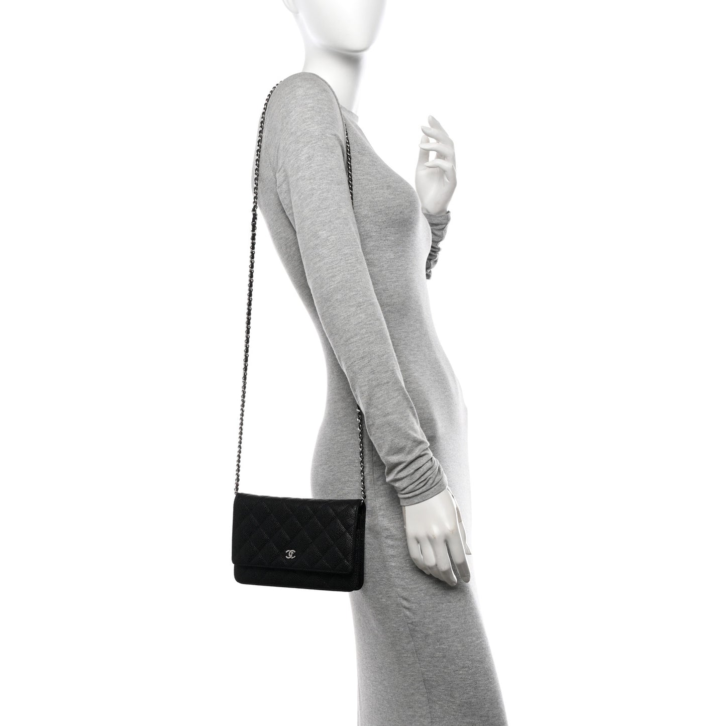 Caviar Quilted Wallet on Chain WOC Black