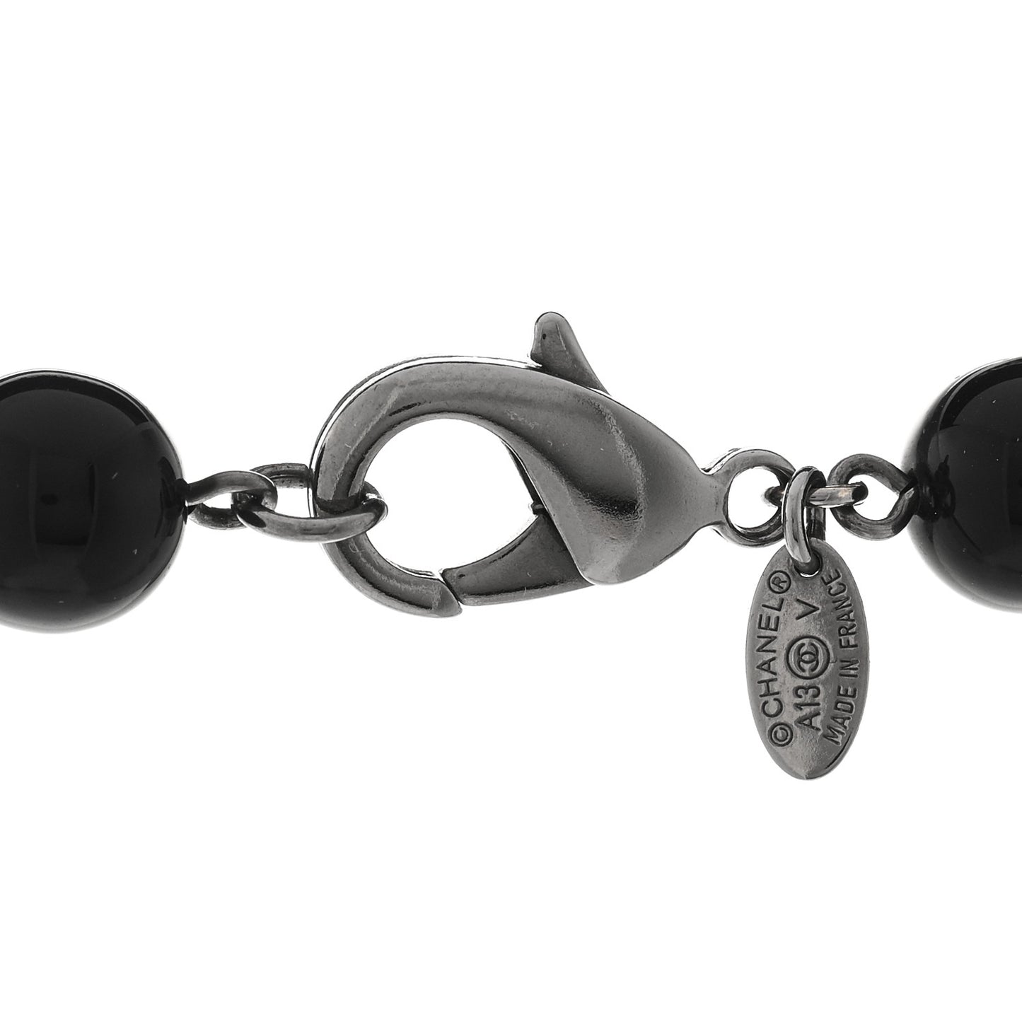 Ruthenium Pearl Beaded CC Long Necklace Black