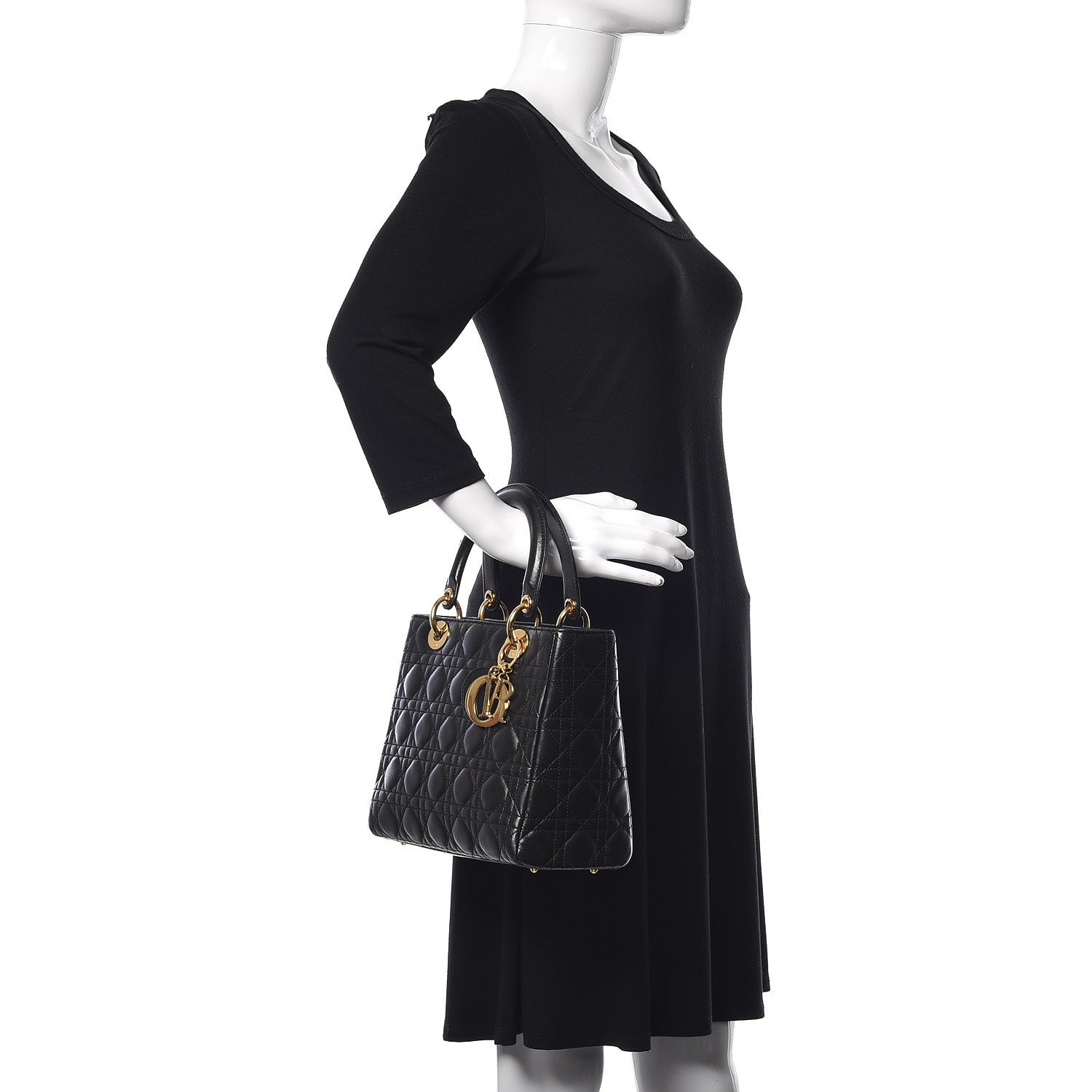 Christian Dior Lambskin Cannage Medium Lady Dior Black 2 of 17
