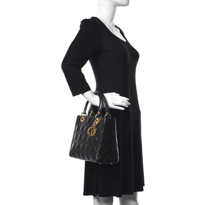 Christian Dior Lambskin Cannage Medium Lady Dior Black 2 of 17