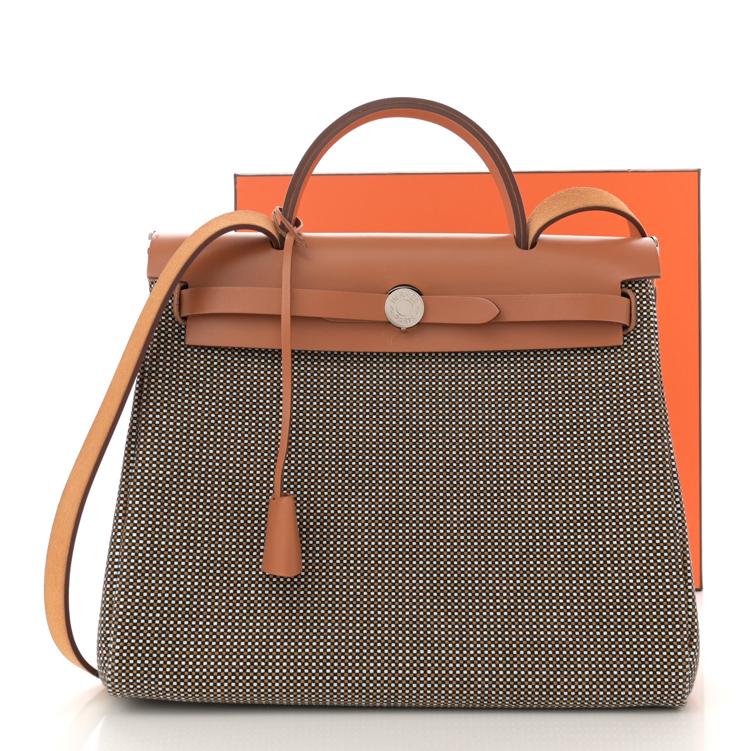 Hermes Toile Quadrille Vache Hunter Herbag Zip Retourne 31 PM Black White Desert Natural 14 of 14