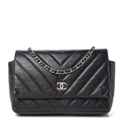 Chanel Lambskin Chevron Quilted Wallet On Chain WOC Black 1 of 11