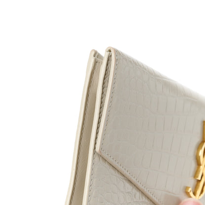Saint Laurent Calfskin Crocodile Embossed Monogram Uptown Wallet Crema Soft 15 of 15
