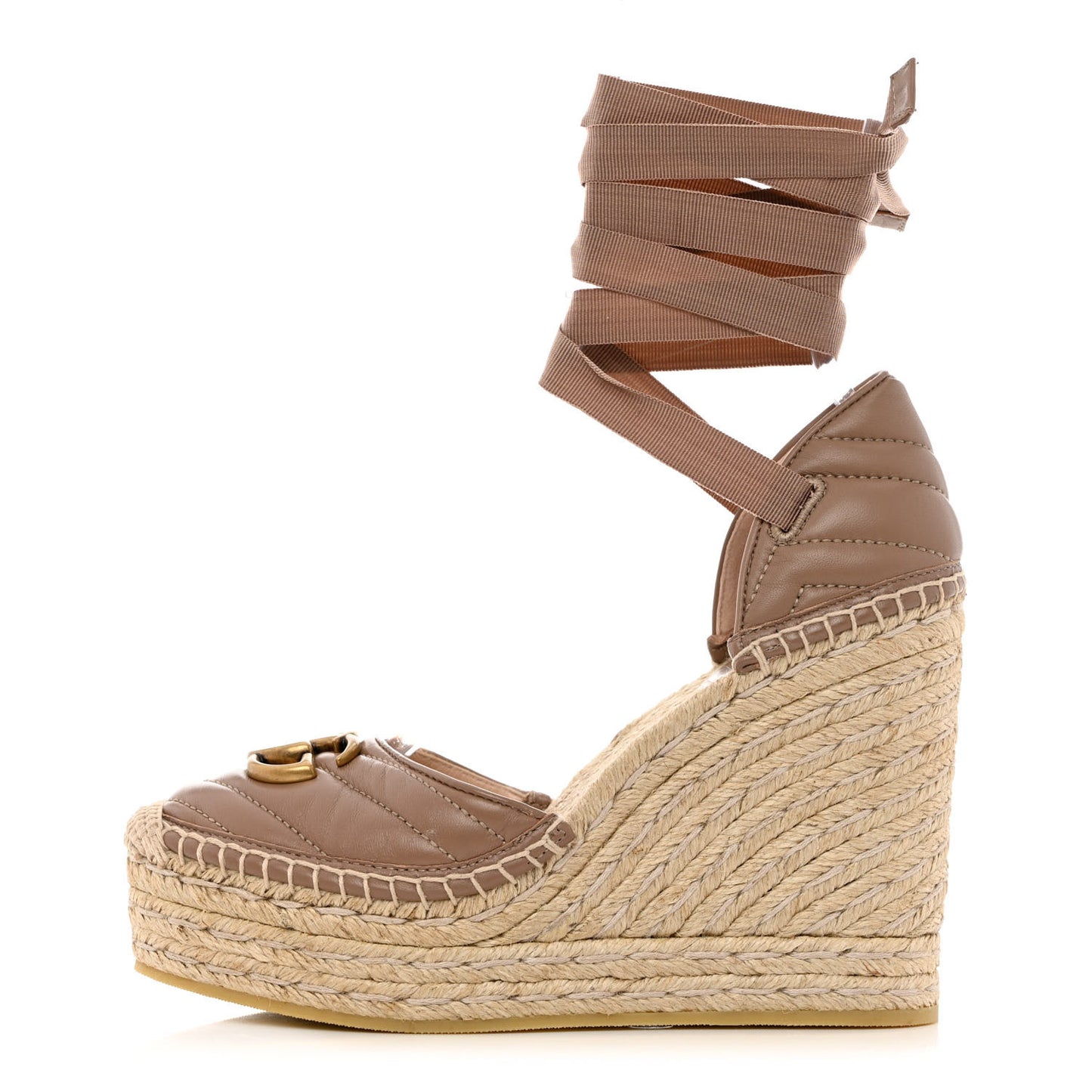 Nappa Matelasse GG Marmont Ankle Wrap Platform 35/120mm Espadrille Wedges 37 Porcelain Rose