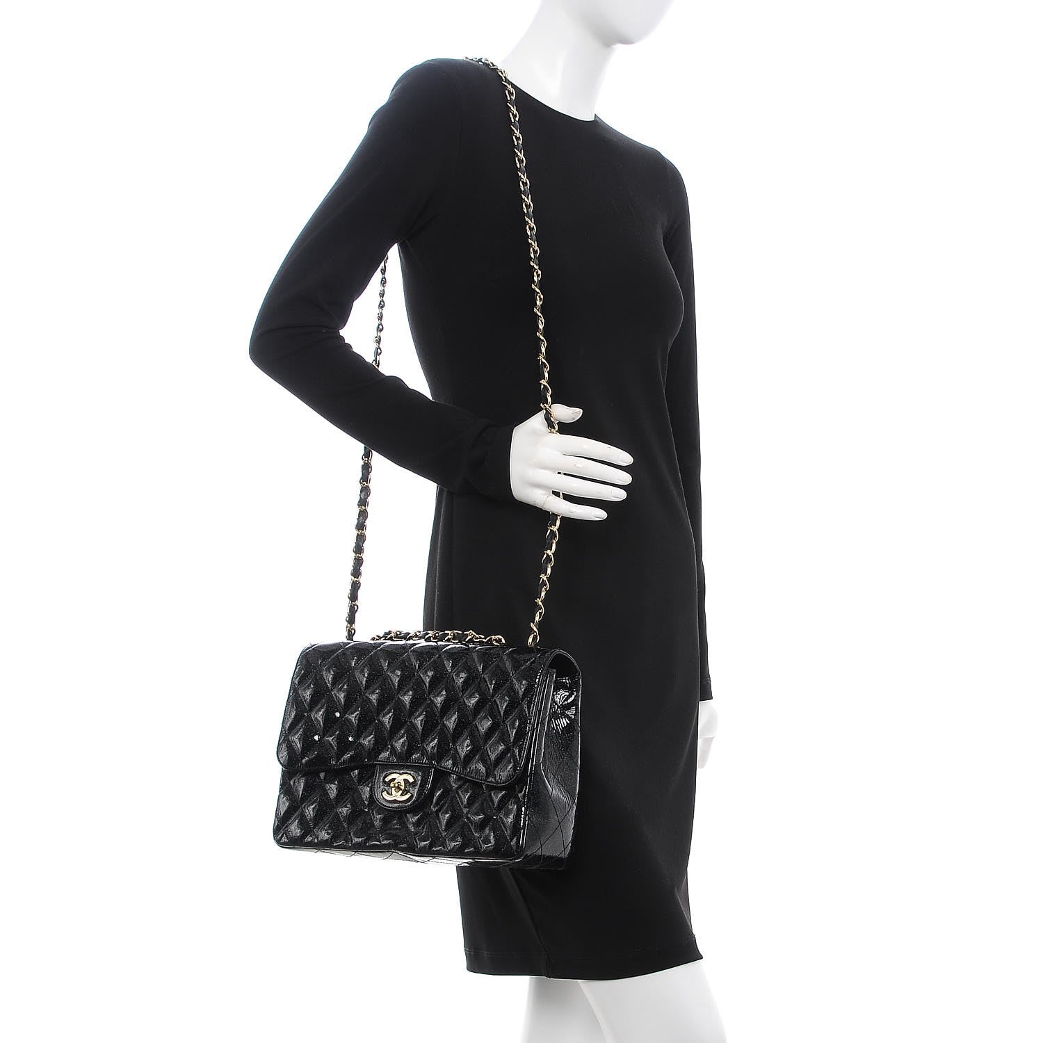 Chanel Patent Quilted Sparkle Glitter Jumbo Single Flap Black 2 of 10