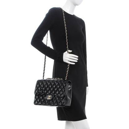 Chanel Patent Quilted Sparkle Glitter Jumbo Single Flap Black 2 of 10