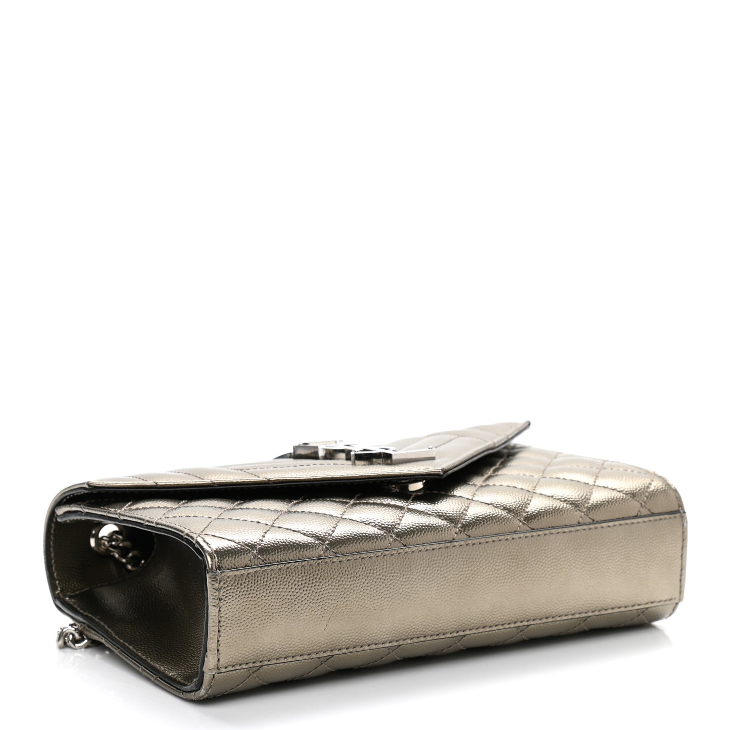 Metallic Grain De Poudre Textured Mixed Matelasse Triquilt Small Monogram Satchel Gold