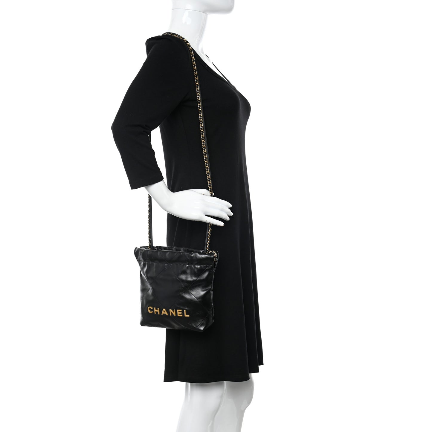 Shiny Calfskin Quilted Mini Chanel 22 Black