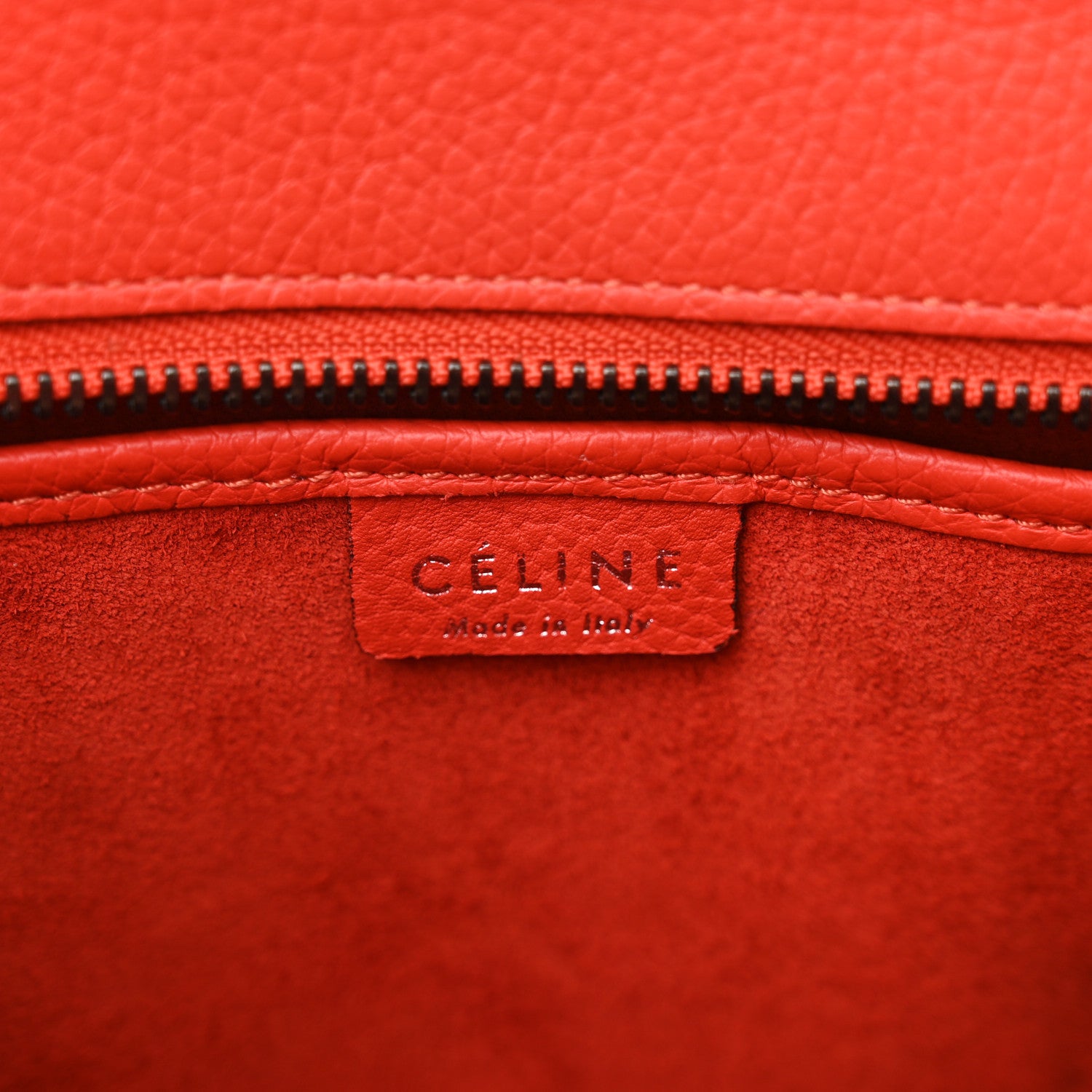 Celine Drummed Calfskin Nano Luggage Vermillion 6 of 15