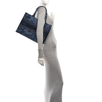 Christian Dior Canvas Embroidered Medium Dioriviera Toile De Jouy Book Tote Blue Black 2 of 12