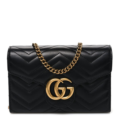 Gucci Calfskin Matelasse GG Marmont Chain Wallet Black 1 of 11