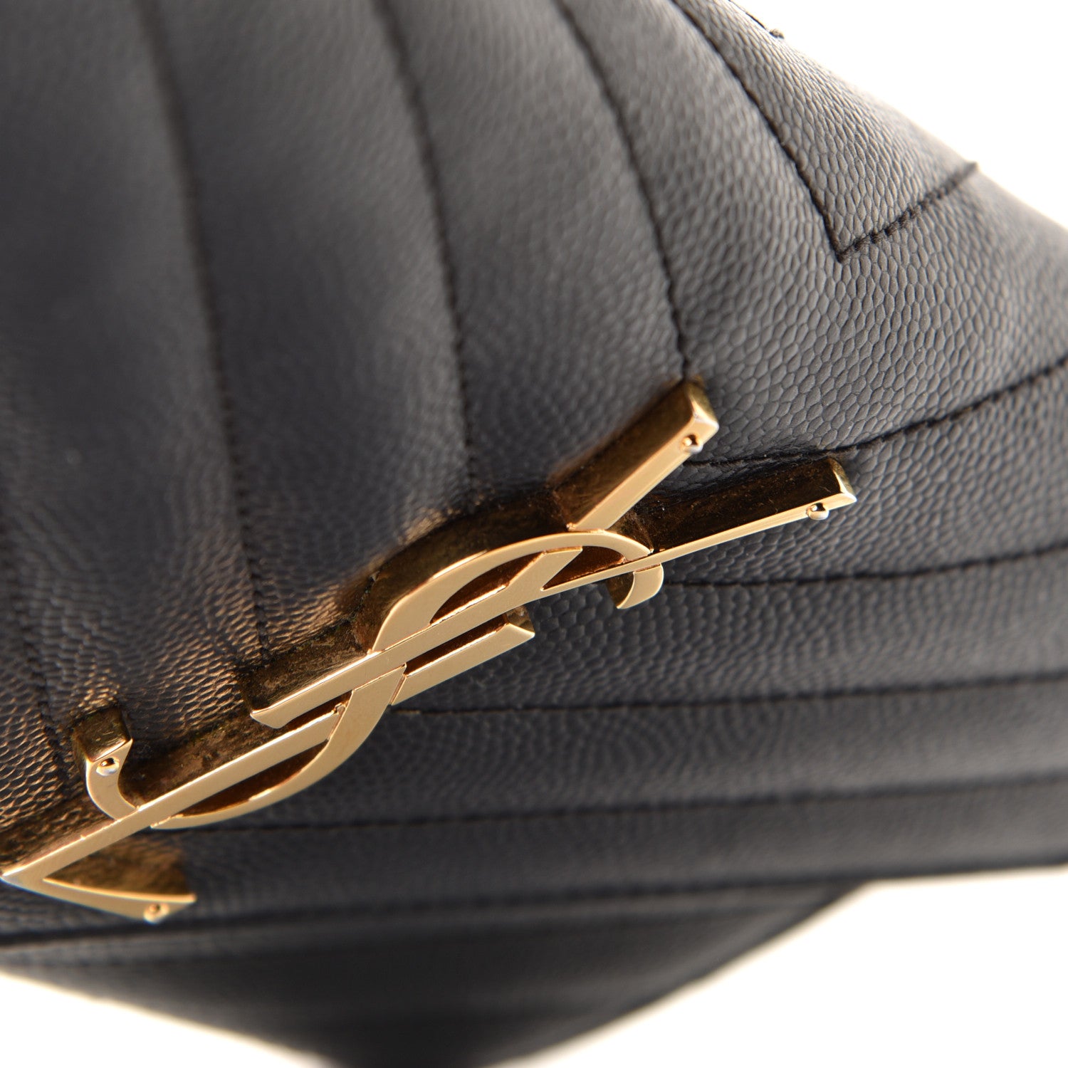 Saint Laurent Grain De Poudre Matelasse Chevron Monogram Flap Wallet Black 6 of 7