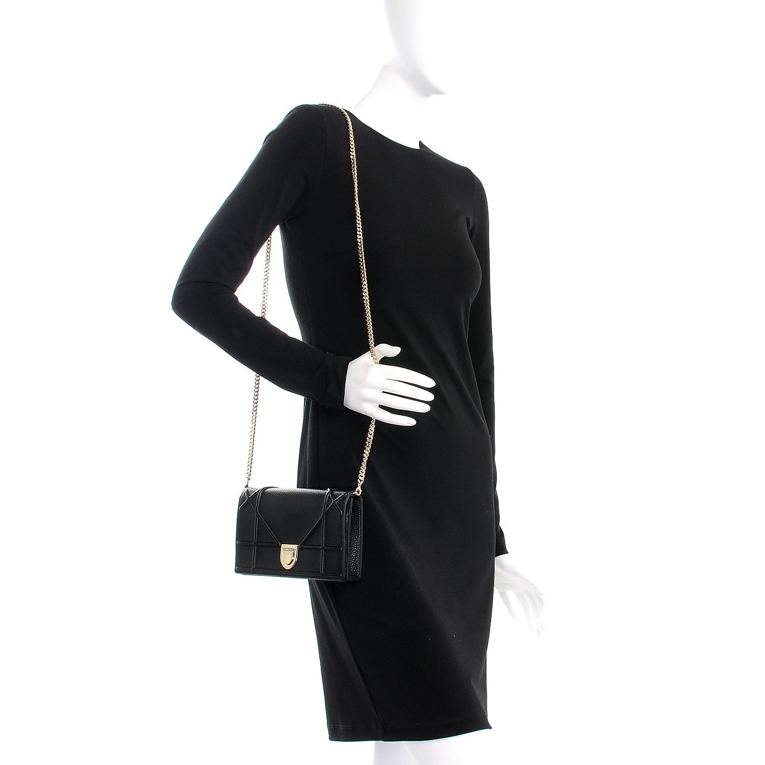 Christian Dior Grained Calfskin Diorama Wallet on Chain Pouch Black 2 of 7