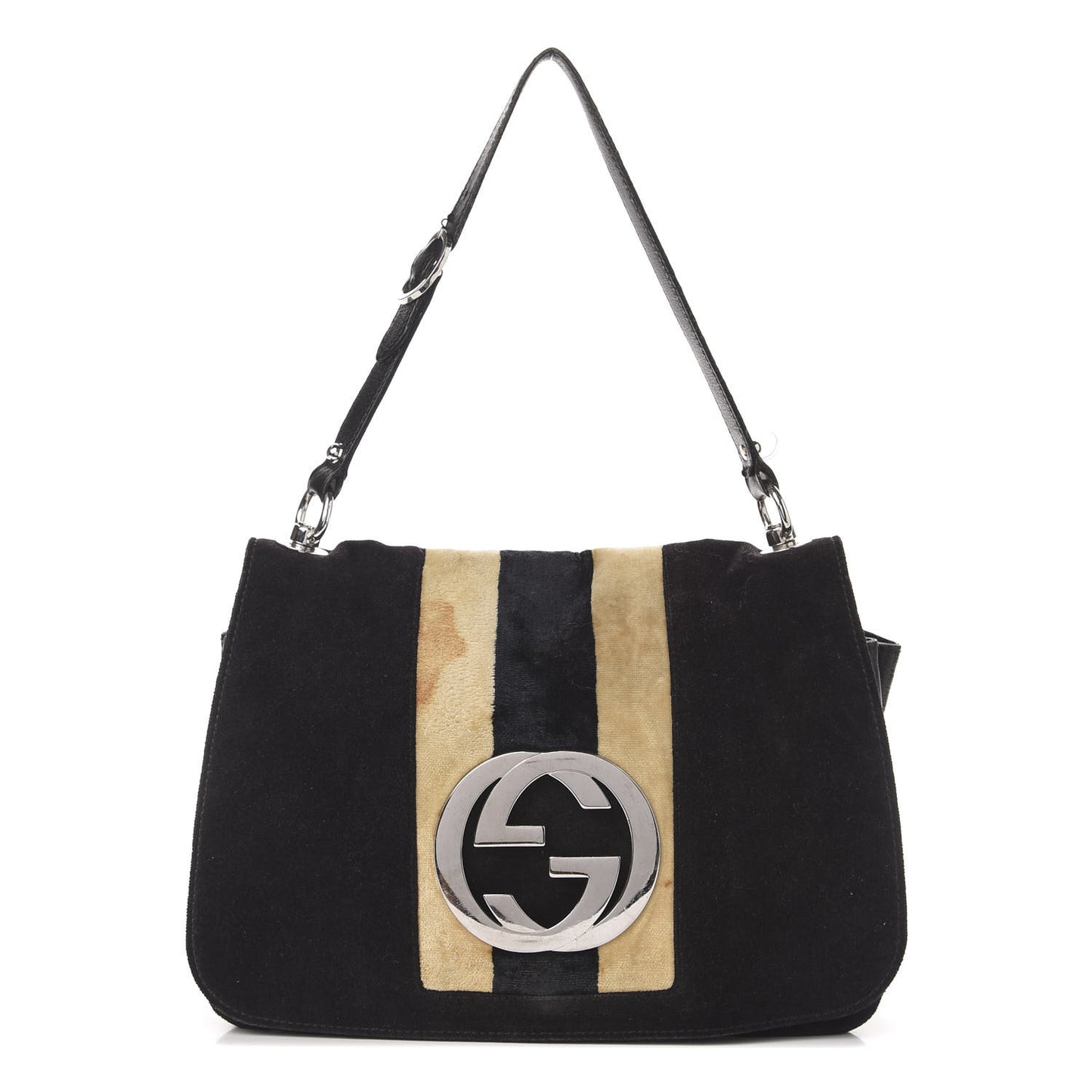 Velvet Web Blondie Medium Shoulder Flap Bag Black White