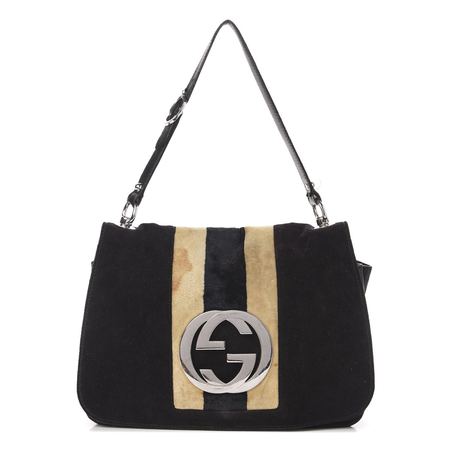 Gucci Velvet Web Blondie Medium Shoulder Flap Bag Black White 1 of 16