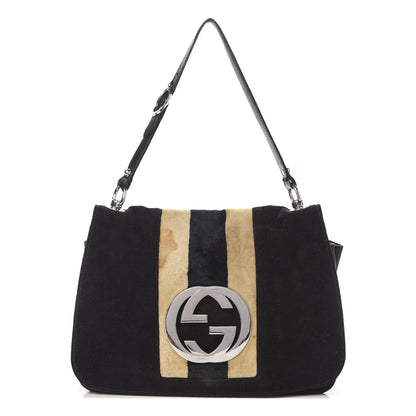 Gucci Velvet Web Blondie Medium Shoulder Flap Bag Black White 1 of 16