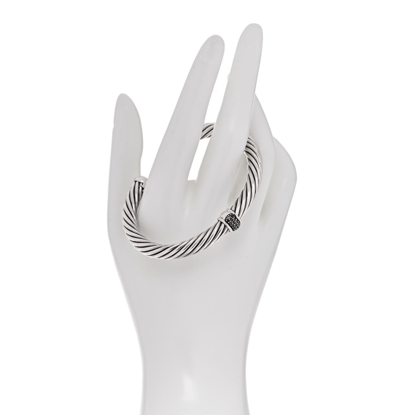 Sterling Silver Black Diamond 7mm Cable Classics Station Bracelet