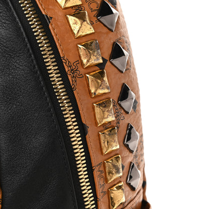 MCM Visetos Studded Colorblock Medium Stark Brock Backpack Cognac Black 10 of 15