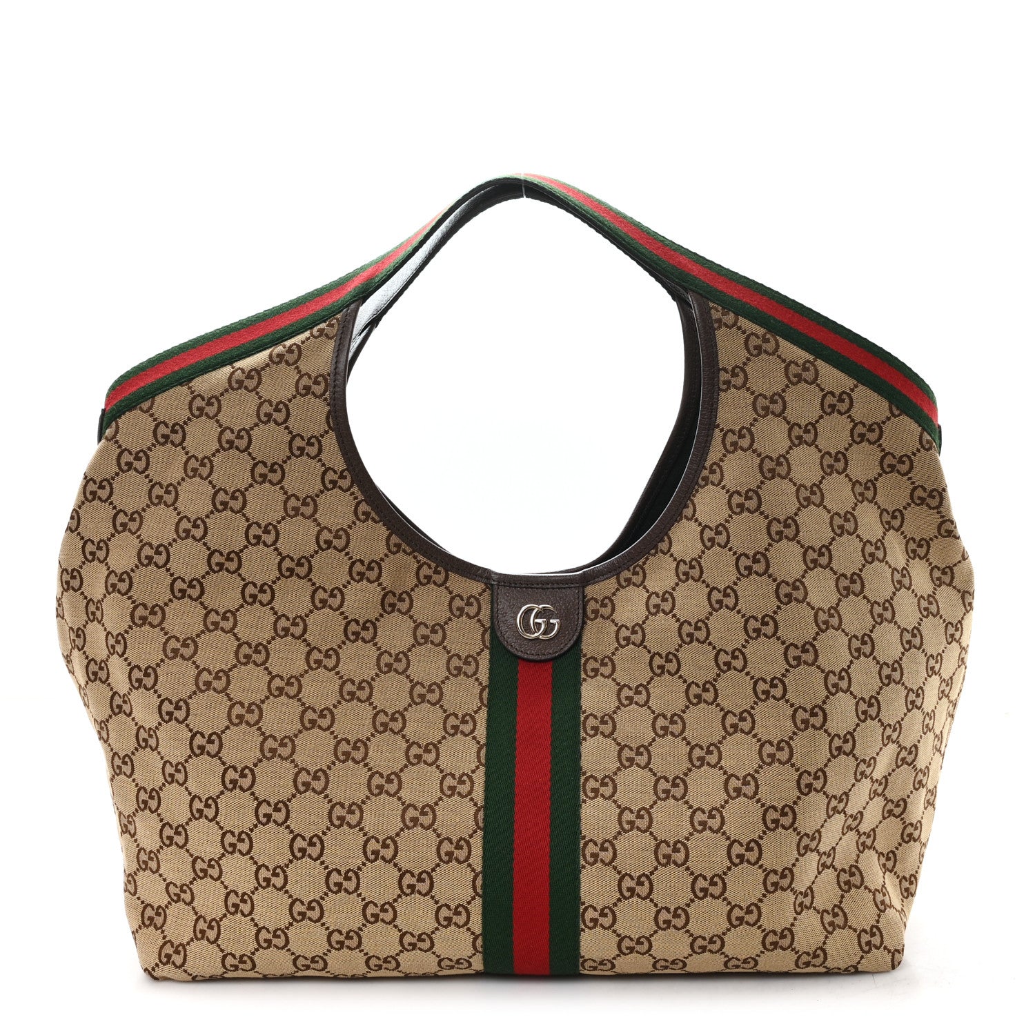 Gucci GG Monogram Web Large Giglio Tote Beige Brown 1 of 10