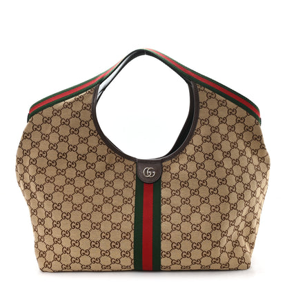 Gucci GG Monogram Web Large Giglio Tote Beige Brown 1 of 10