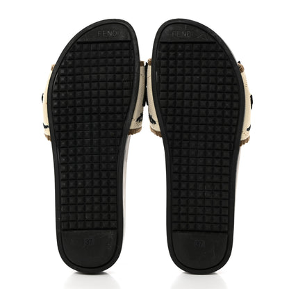 Fendi Knit Bow Flat Slide Sandals 37 Black Grezzo 5 of 9