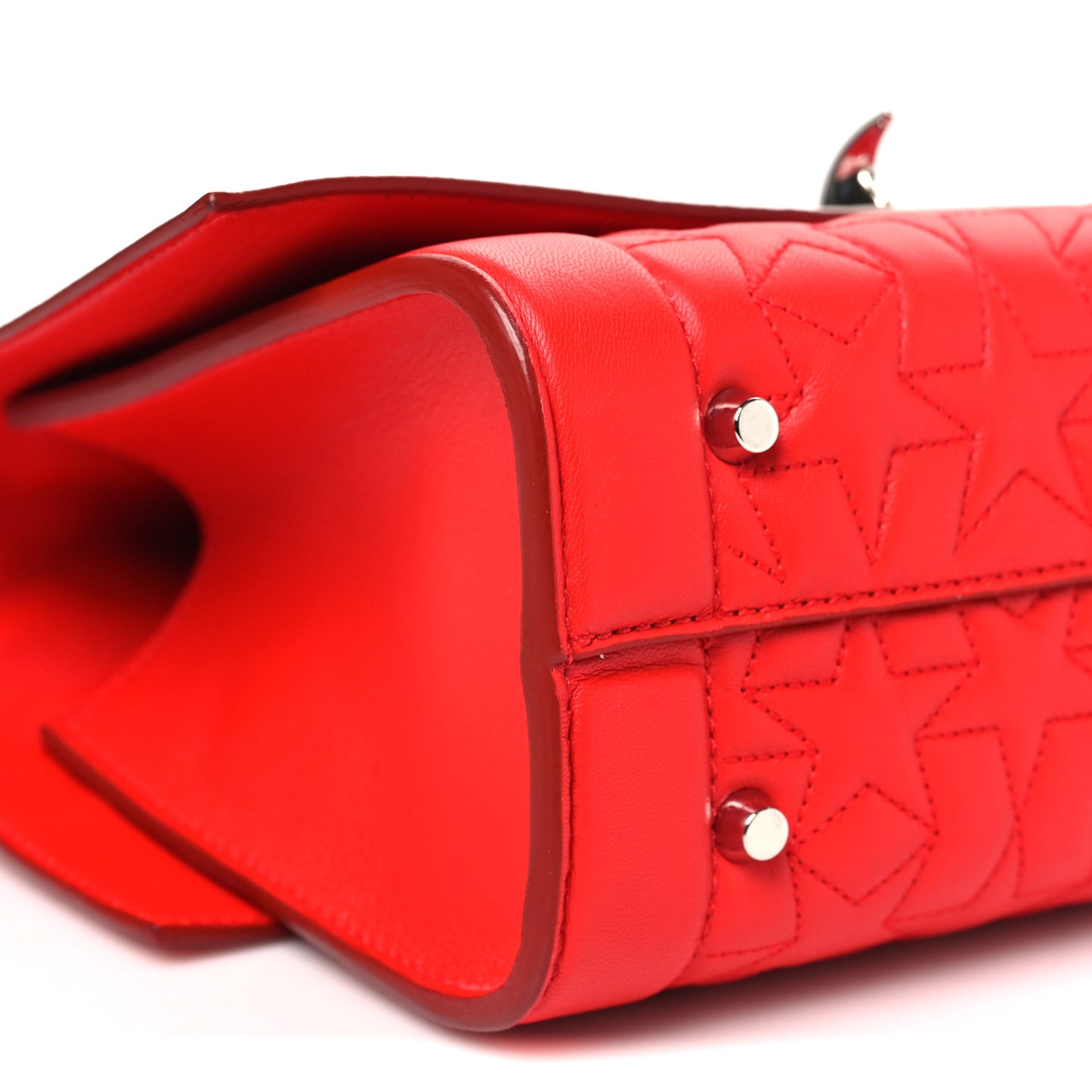 Calfskin Star Quilted Mini Shark Lock Satchel Medium Red