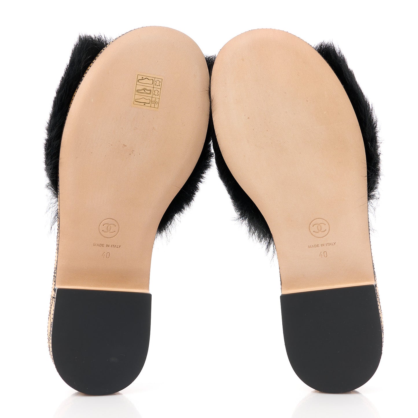 Shearling Lambskin CC Mules Sandal 40 Black White