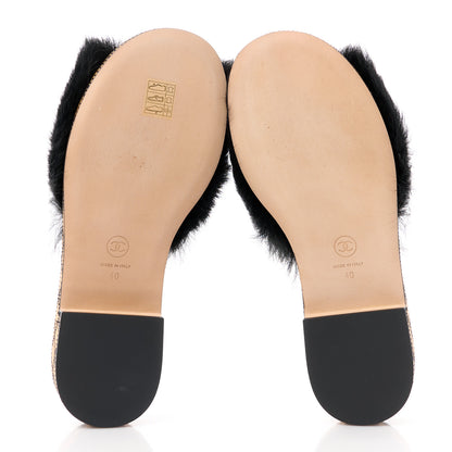 Chanel Shearling Lambskin CC Mules Sandal 40 Black White 5 of 8