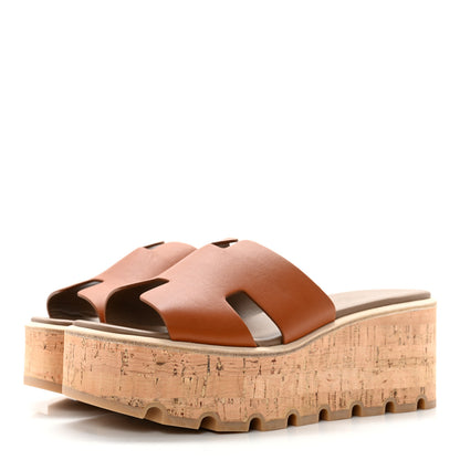Hermes Calfskin Cork Eze 30 Sandals 37 Marron Glaise 3 of 11