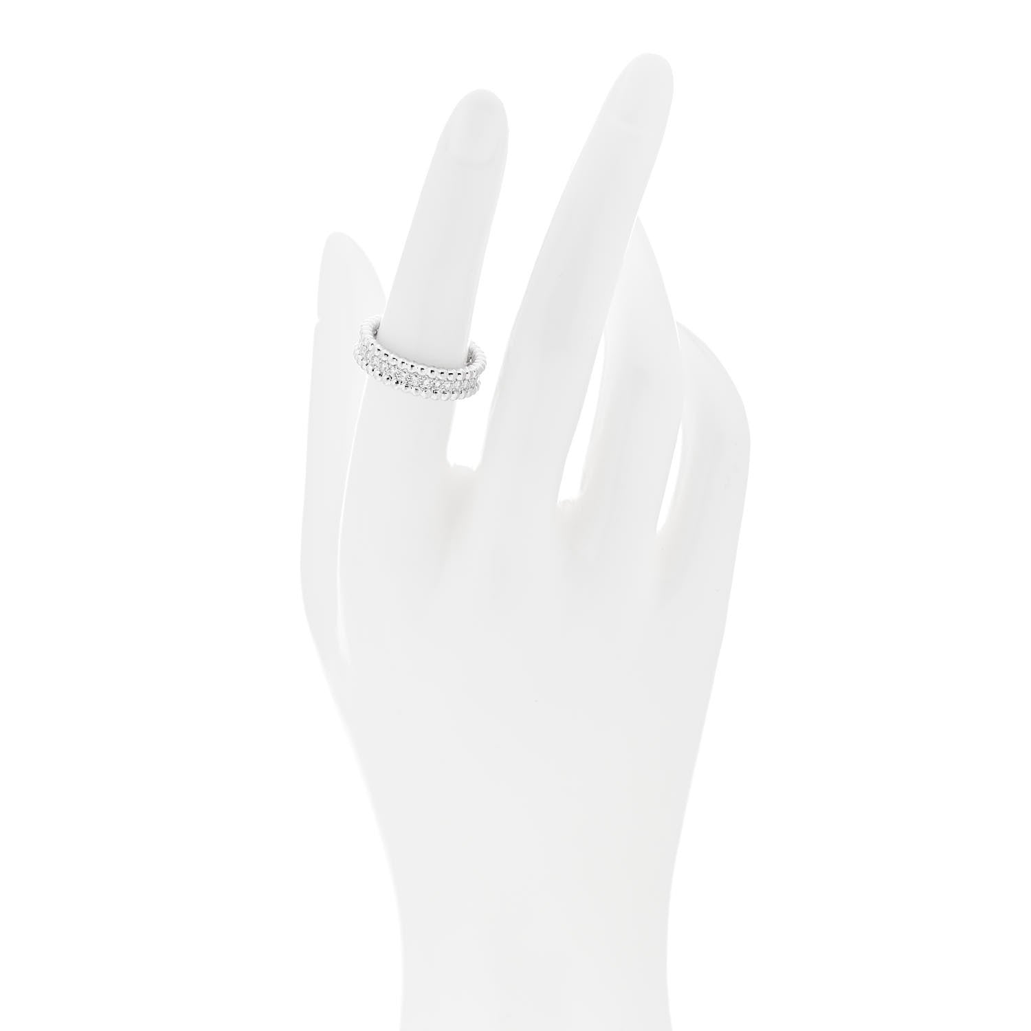 Van Cleef & Arpels 18K White Gold Diamond Perlee 1 Row Ring 53 6.5 2 of 5
