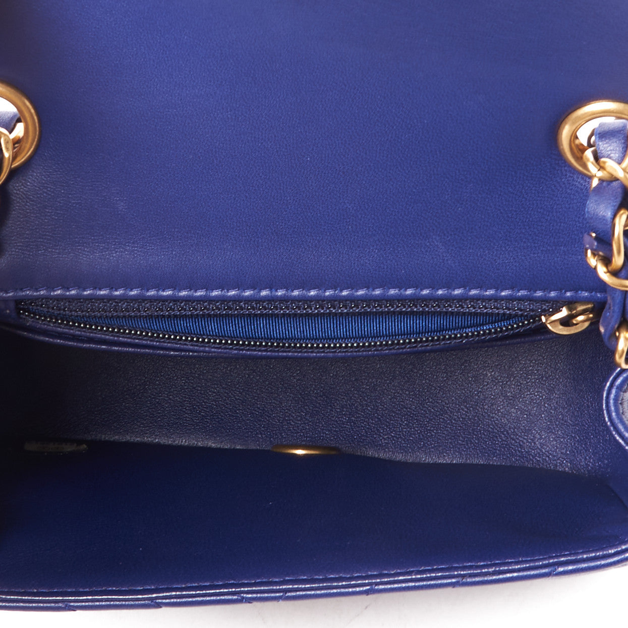 Lambskin Chevron Quilted Mini Square Flap Blue