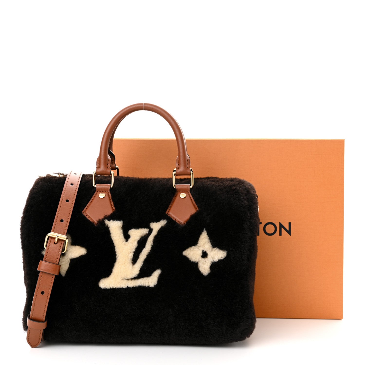 Louis Vuitton Shearling Monogram LV Ski Cozygram Speedy Bandouliere 25 Chocolate Cream 10 of 10