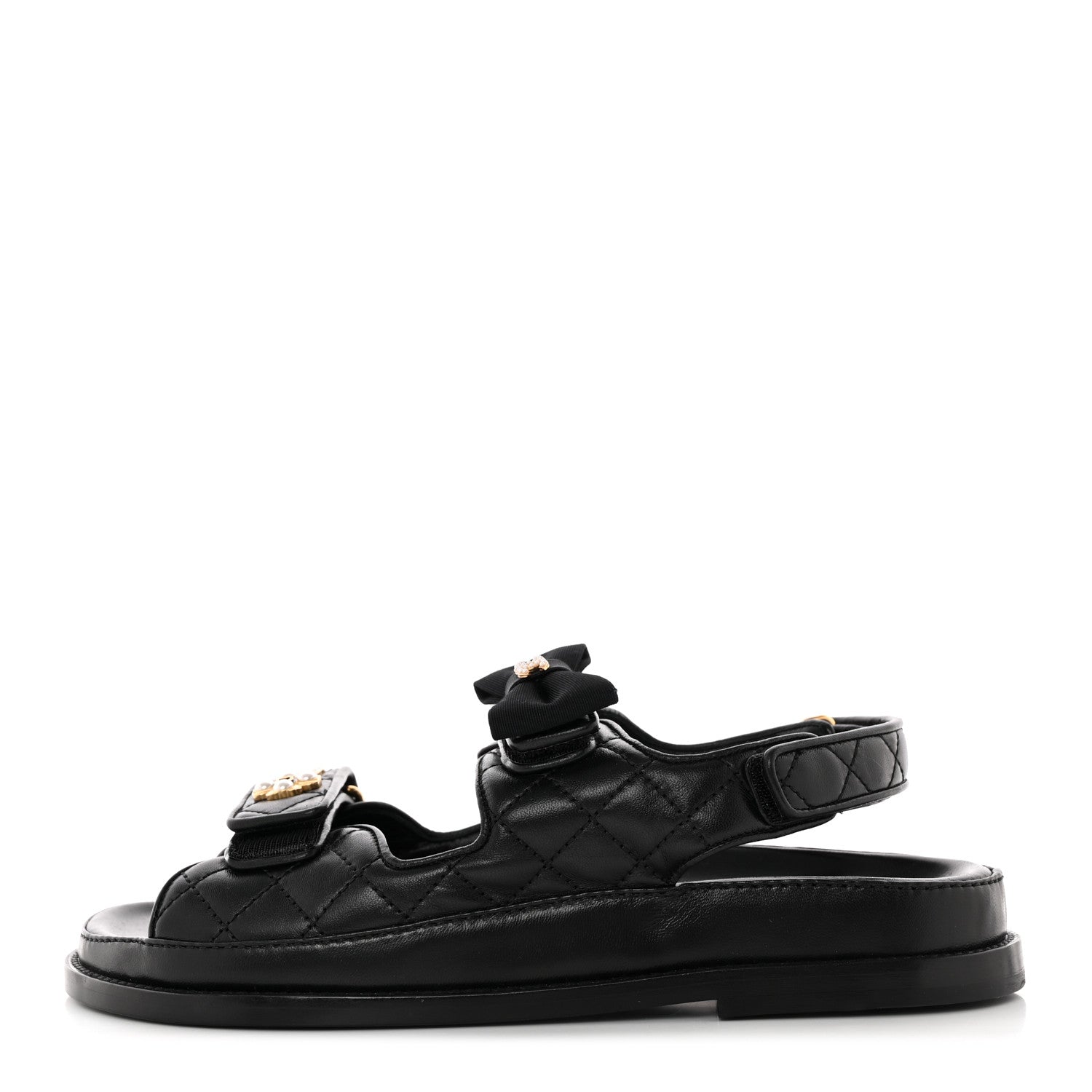 Chanel Lambskin Velcro CC Pearl Bow Dad Sandals 39 Black 1 of 12