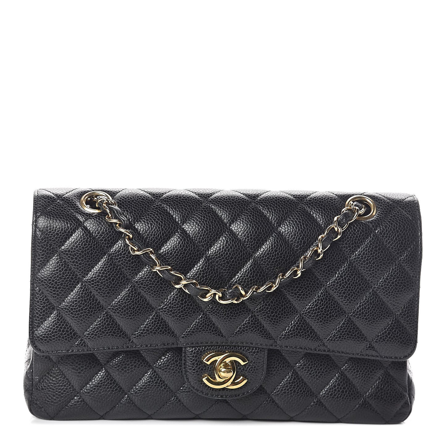 Caviar Quilted Medium Double Flap Black