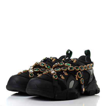 Gucci X SEGA Mesh Suede Calfskin Removable Crystals Mens Flashtrek Sneakers 12 Black Silver 3 of 11
