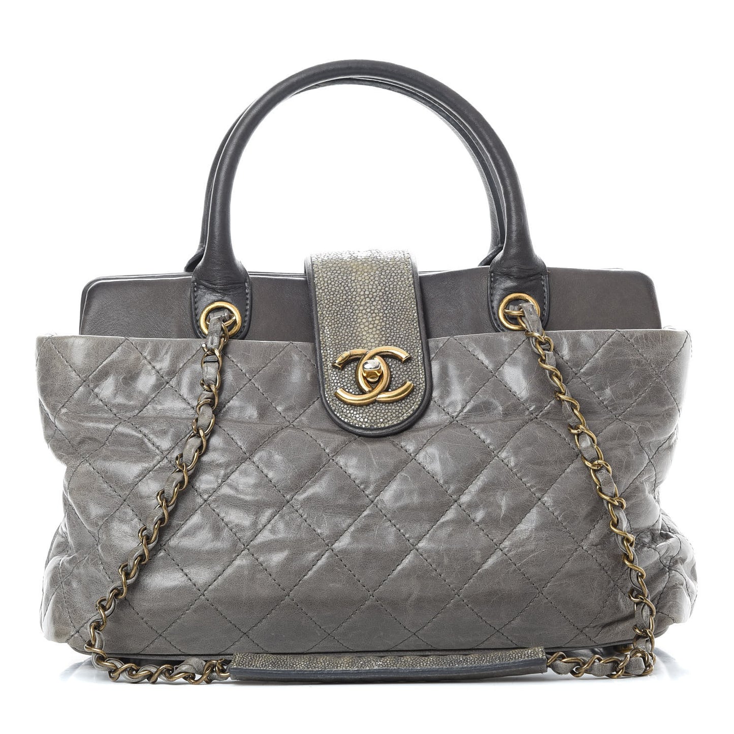 Glazed Calfskin Stingray Bindi CC Tote Grey