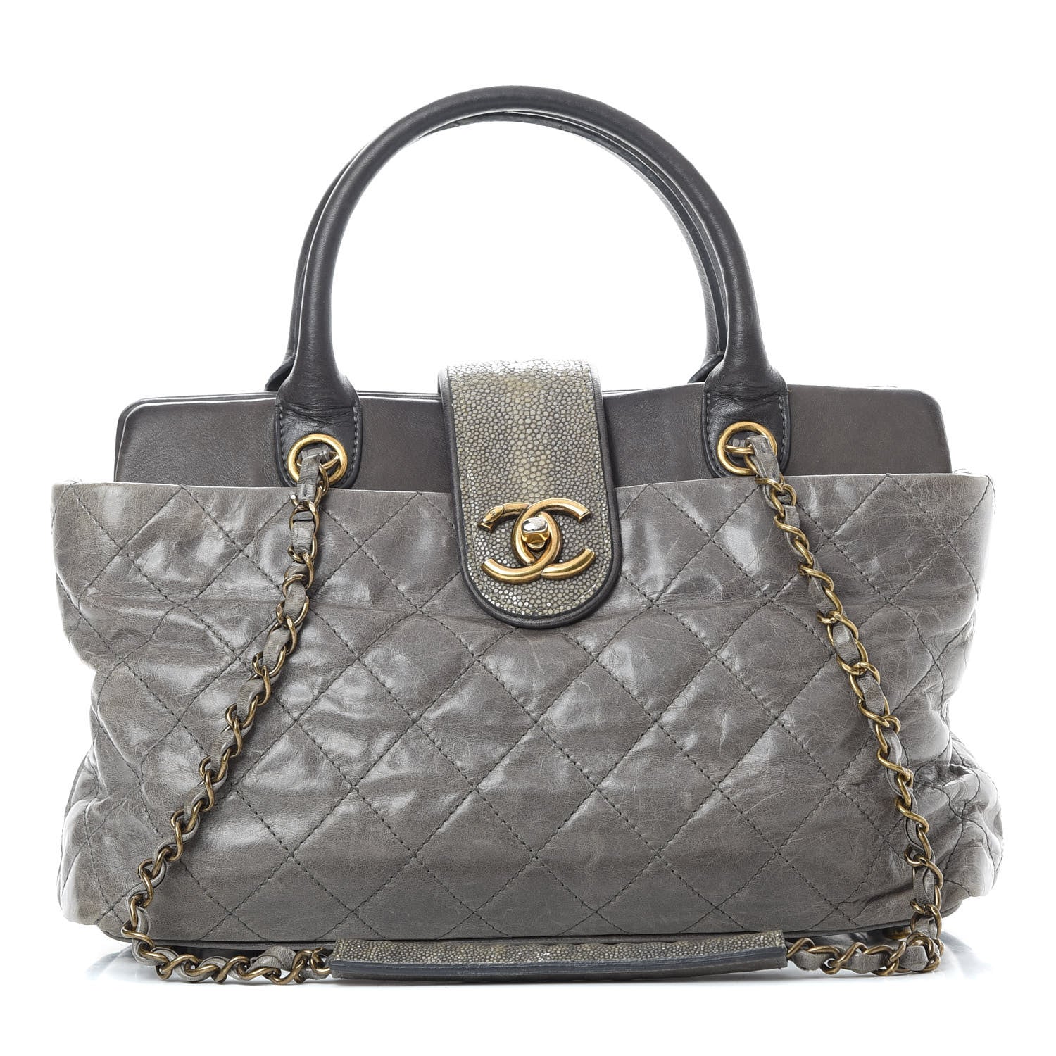 Chanel Glazed Calfskin Stingray Bindi CC Tote Grey 1 of 16
