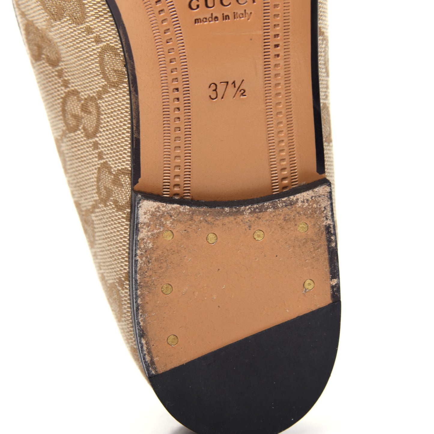 Canvas GG Monogram Horsebit Womens Jordaan Loafers 37.5 New Sand Friky Taupe