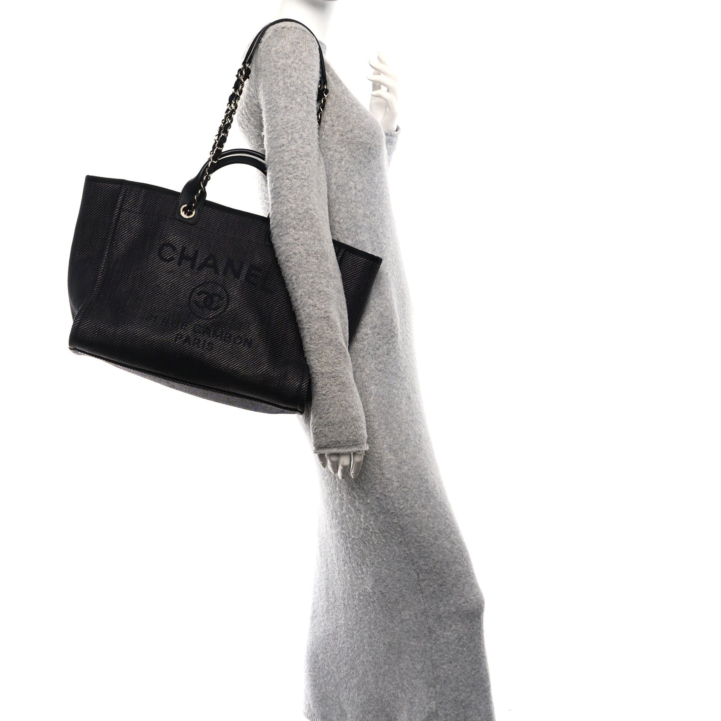 Mixed Fibers Calfskin Medium Deauville Tote Black