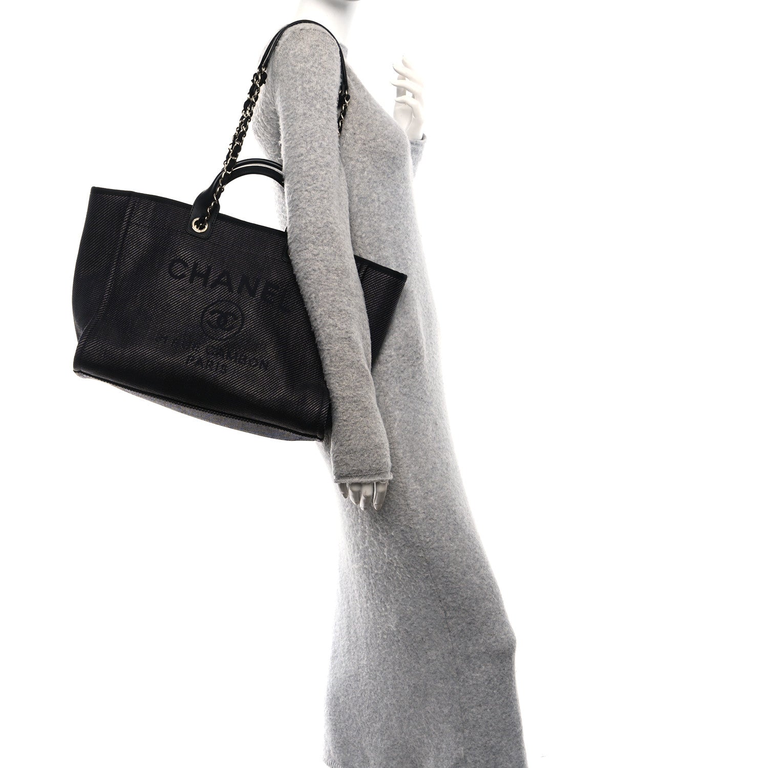 Chanel Mixed Fibers Calfskin Medium Deauville Tote Black 2 of 9