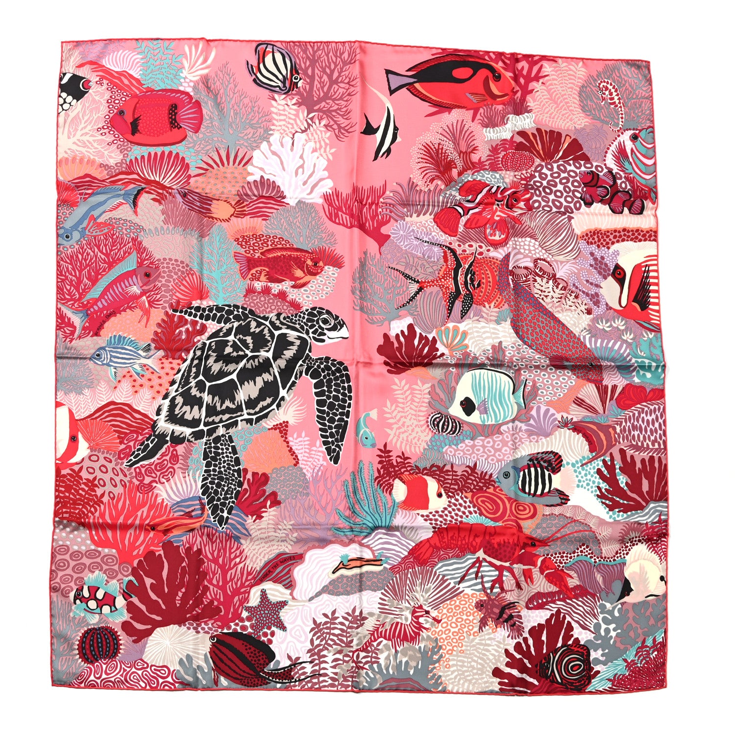 Hermes Silk Under The Waves Scarf 90 Rose Rouge Violet 1 of 4