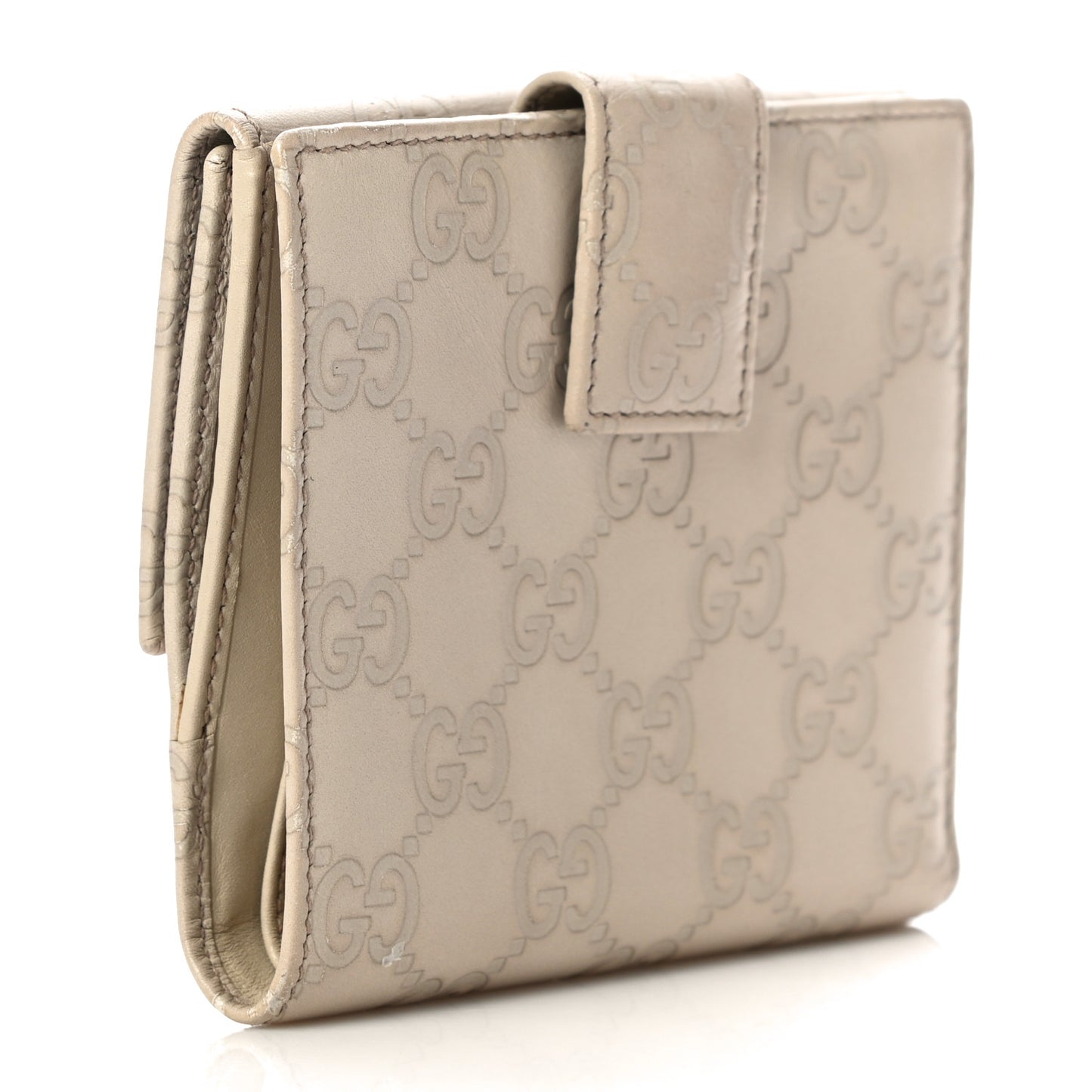 Guccissima Margaux Calfskin Metal Bar French Flap Wallet Mystic White